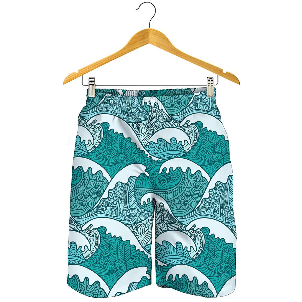 Surfing Wave Pattern Print Men's Shorts