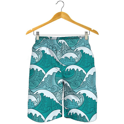 Surfing Wave Pattern Print Men's Shorts