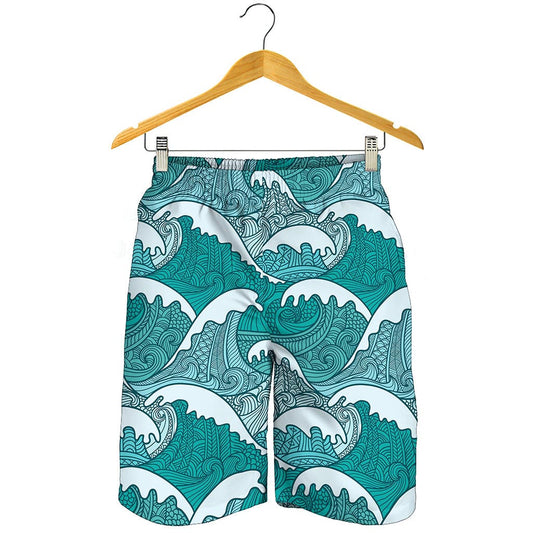 Surfing Wave Pattern Print Men's Shorts