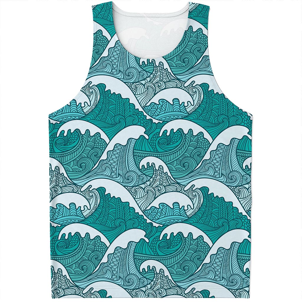 Surfing Wave Pattern Print Men's Tank Top
