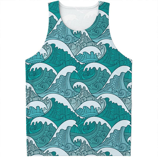 Surfing Wave Pattern Print Men's Tank Top