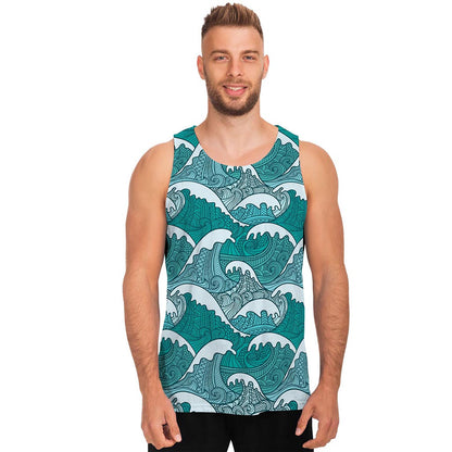 Surfing Wave Pattern Print Men's Tank Top