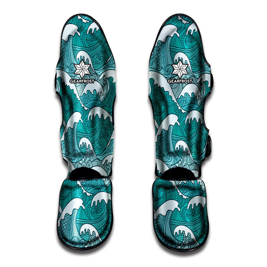 Surfing Wave Pattern Print Muay Thai Shin Guard