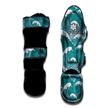 Surfing Wave Pattern Print Muay Thai Shin Guard