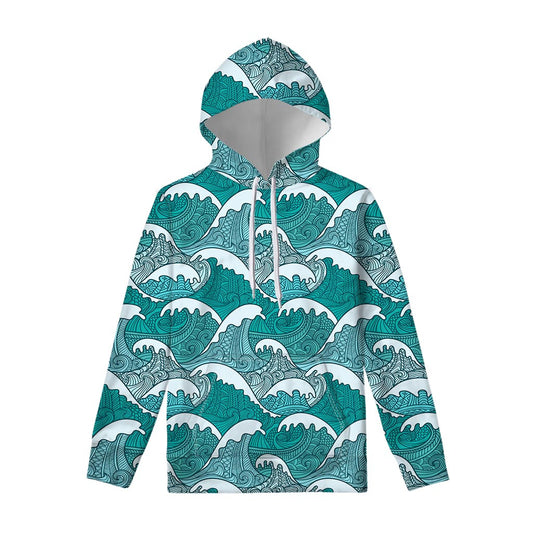 Surfing Wave Pattern Print Pullover Hoodie