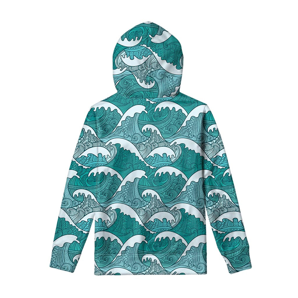 Surfing Wave Pattern Print Pullover Hoodie