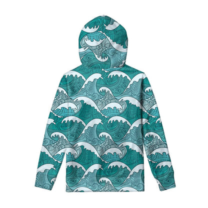 Surfing Wave Pattern Print Pullover Hoodie