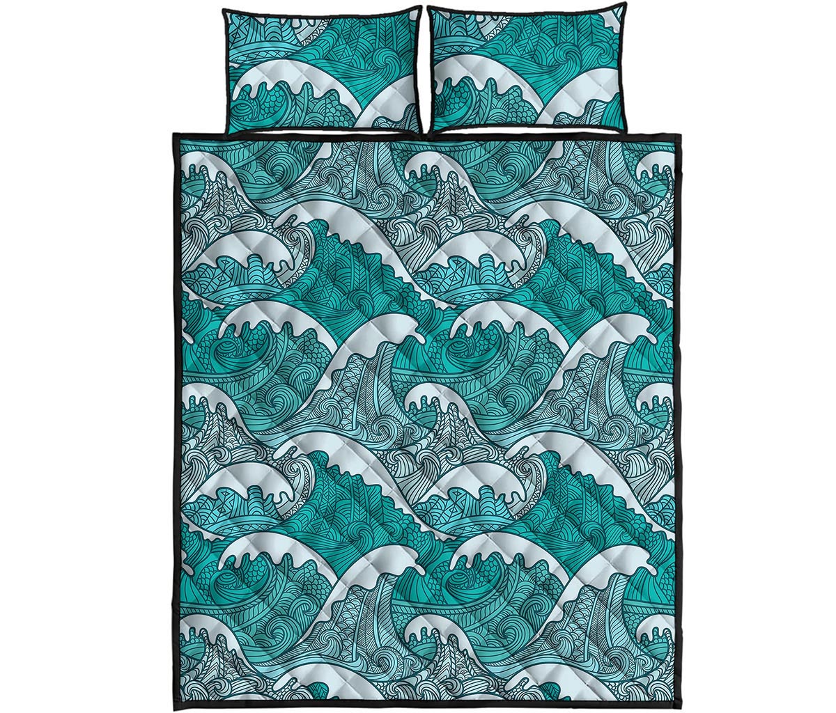 Surfing Wave Pattern Print Quilt Bed Set