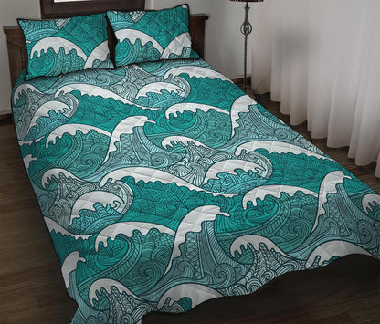 Surfing Wave Pattern Print Quilt Bed Set