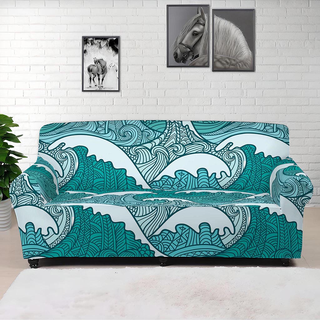 Surfing Wave Pattern Print Sofa Cover