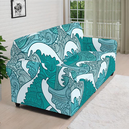 Surfing Wave Pattern Print Sofa Cover