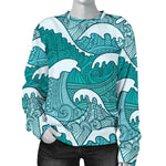 Surfing Wave Pattern Print Women's Crewneck Sweatshirt GearFrost