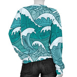 Surfing Wave Pattern Print Women's Crewneck Sweatshirt GearFrost