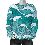 Surfing Wave Pattern Print Women's Crewneck Sweatshirt GearFrost