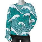 Surfing Wave Pattern Print Women's Crewneck Sweatshirt GearFrost