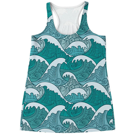 Surfing Wave Pattern Print Women's Racerback Tank Top