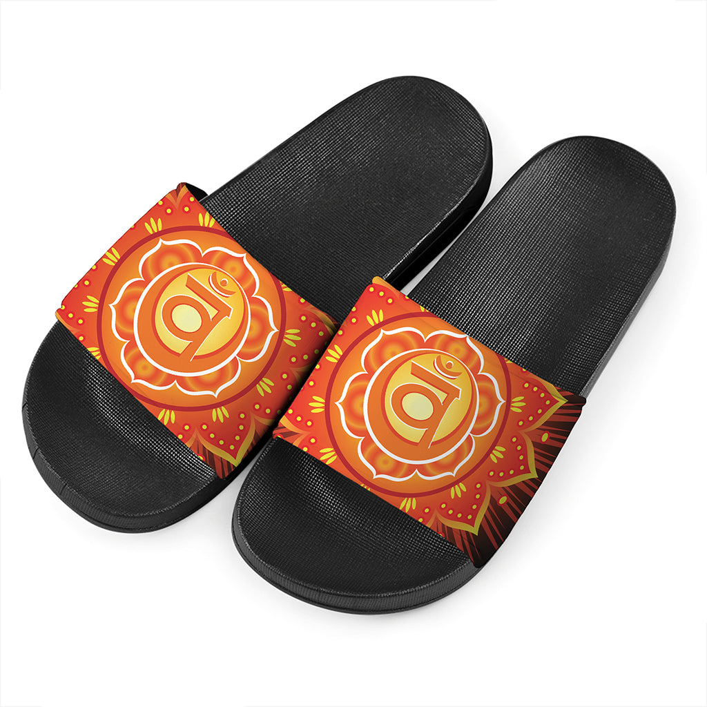 Swadhisthana Chakra Mandala Print Black Slide Sandals