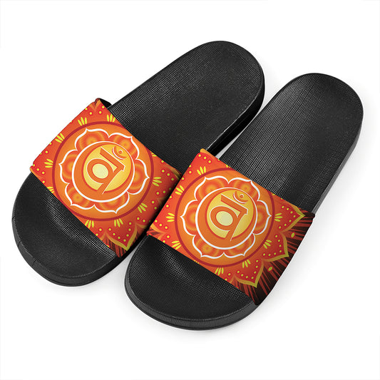 Swadhisthana Chakra Mandala Print Black Slide Sandals