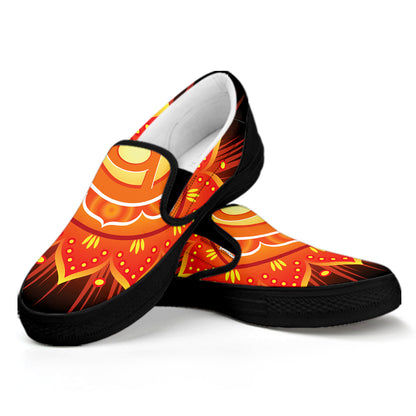 Swadhisthana Chakra Mandala Print Black Slip On Shoes