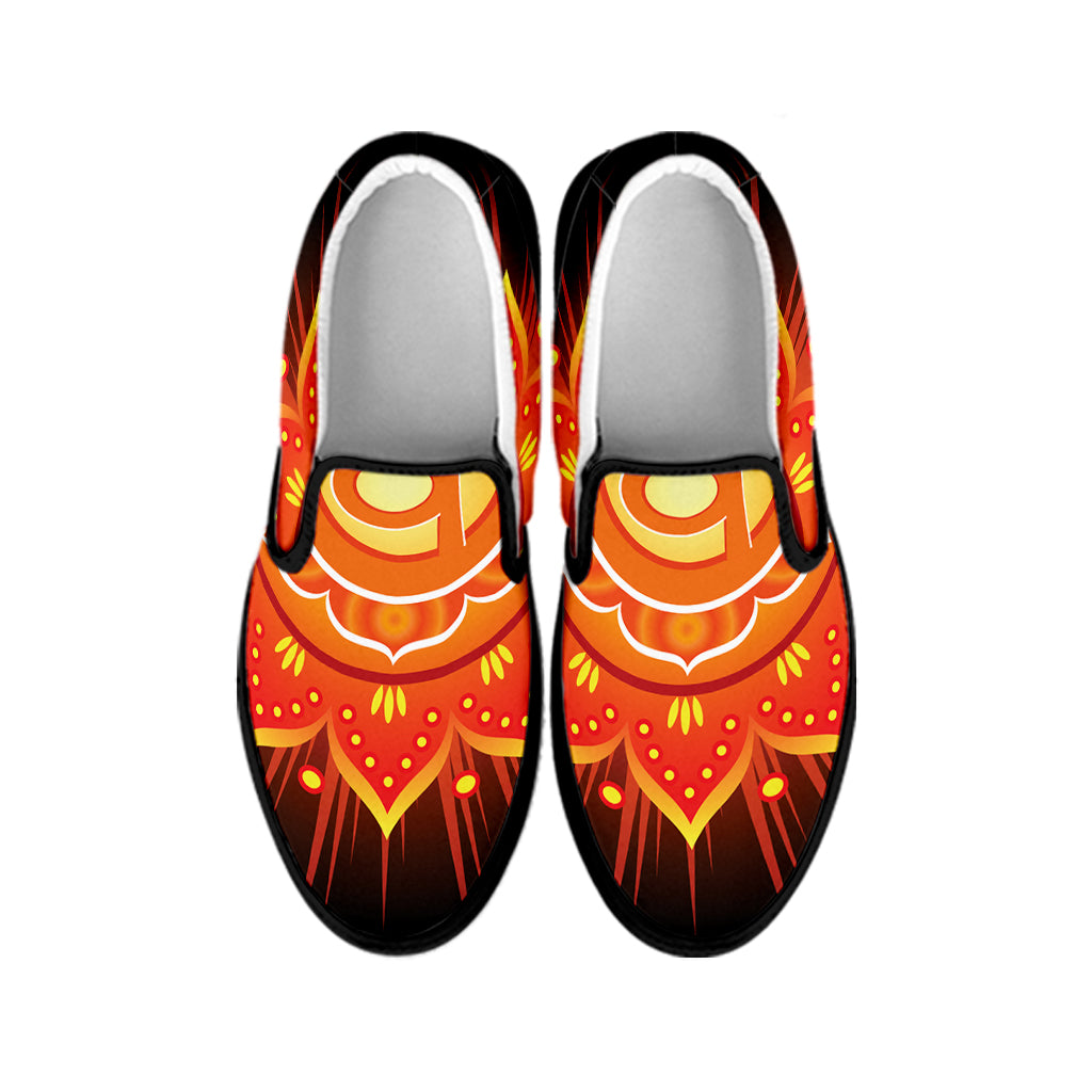 Swadhisthana Chakra Mandala Print Black Slip On Shoes
