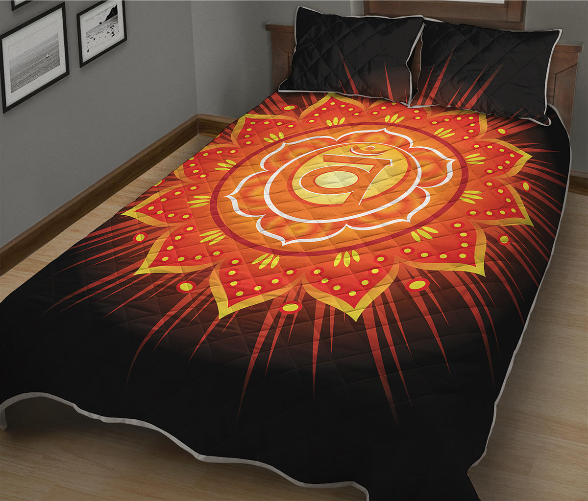 Swadhisthana Chakra Mandala Print Quilt Bed Set