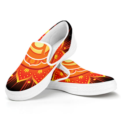 Swadhisthana Chakra Mandala Print White Slip On Shoes