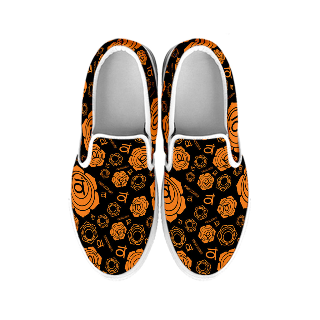 Swadhisthana Chakra Pattern Print White Slip On Shoes