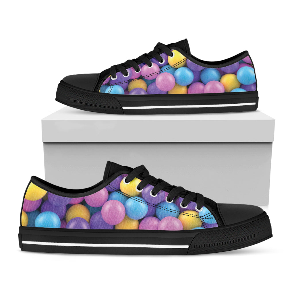 Sweet Candy Ball Pattern Print Black Low Top Shoes