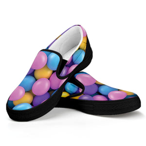 Sweet Candy Ball Pattern Print Black Slip On Shoes