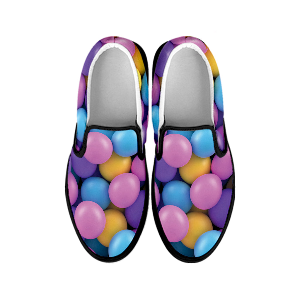 Sweet Candy Ball Pattern Print Black Slip On Shoes