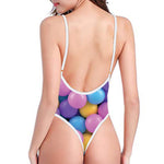 Sweet Candy Ball Pattern Print One Piece High Cut Swimsuit