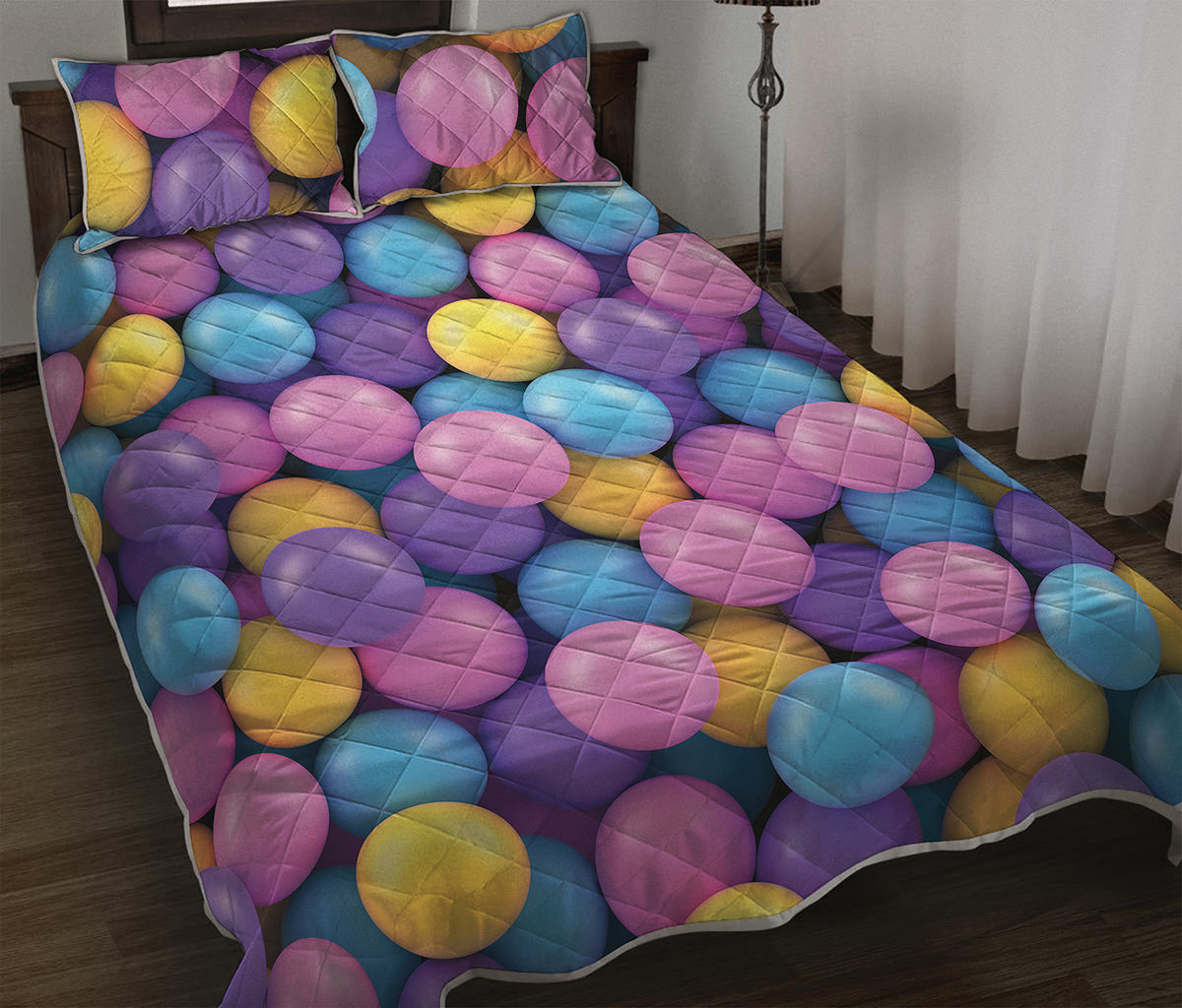 Sweet Candy Ball Pattern Print Quilt Bed Set