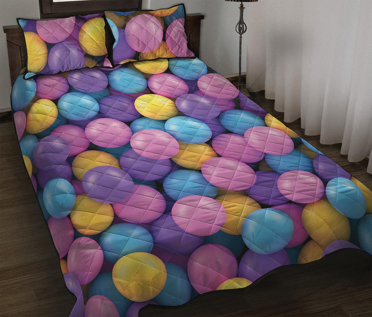 Sweet Candy Ball Pattern Print Quilt Bed Set