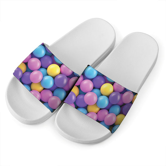 Sweet Candy Ball Pattern Print White Slide Sandals