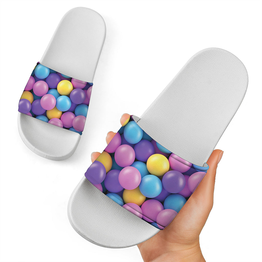 Sweet Candy Ball Pattern Print White Slide Sandals