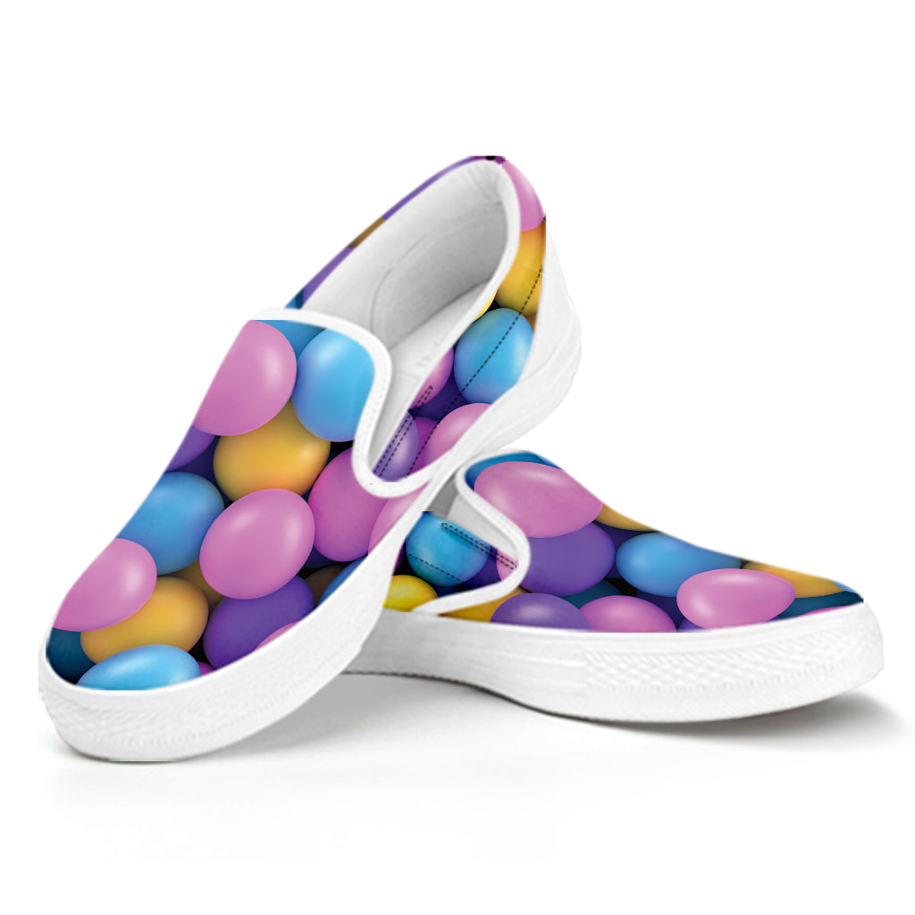 Sweet Candy Ball Pattern Print White Slip On Shoes