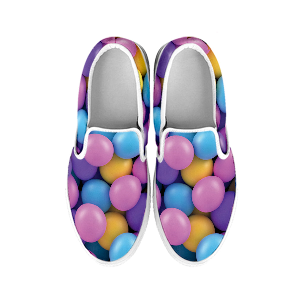 Sweet Candy Ball Pattern Print White Slip On Shoes