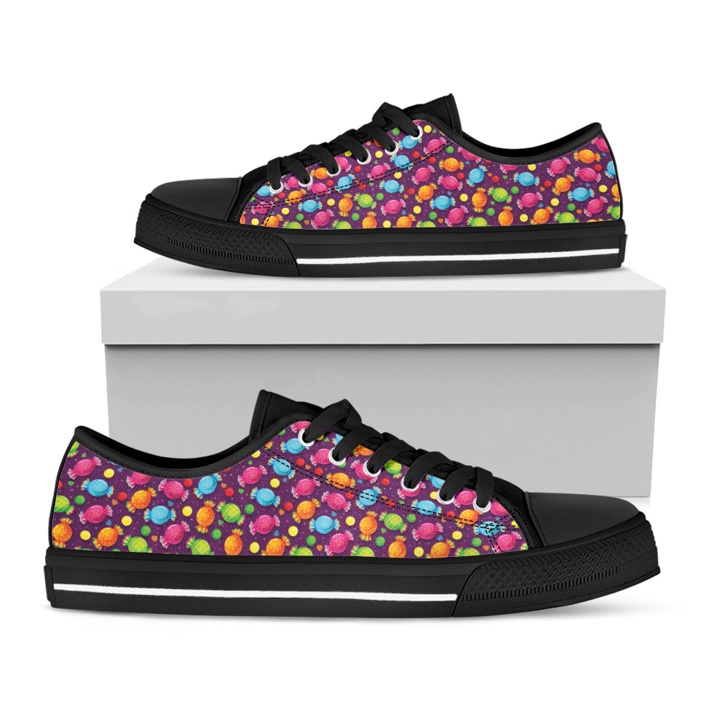 Sweet Candy Pattern Print Black Low Top Shoes