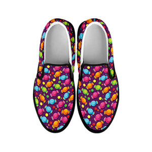 Sweet Candy Pattern Print Black Slip On Shoes