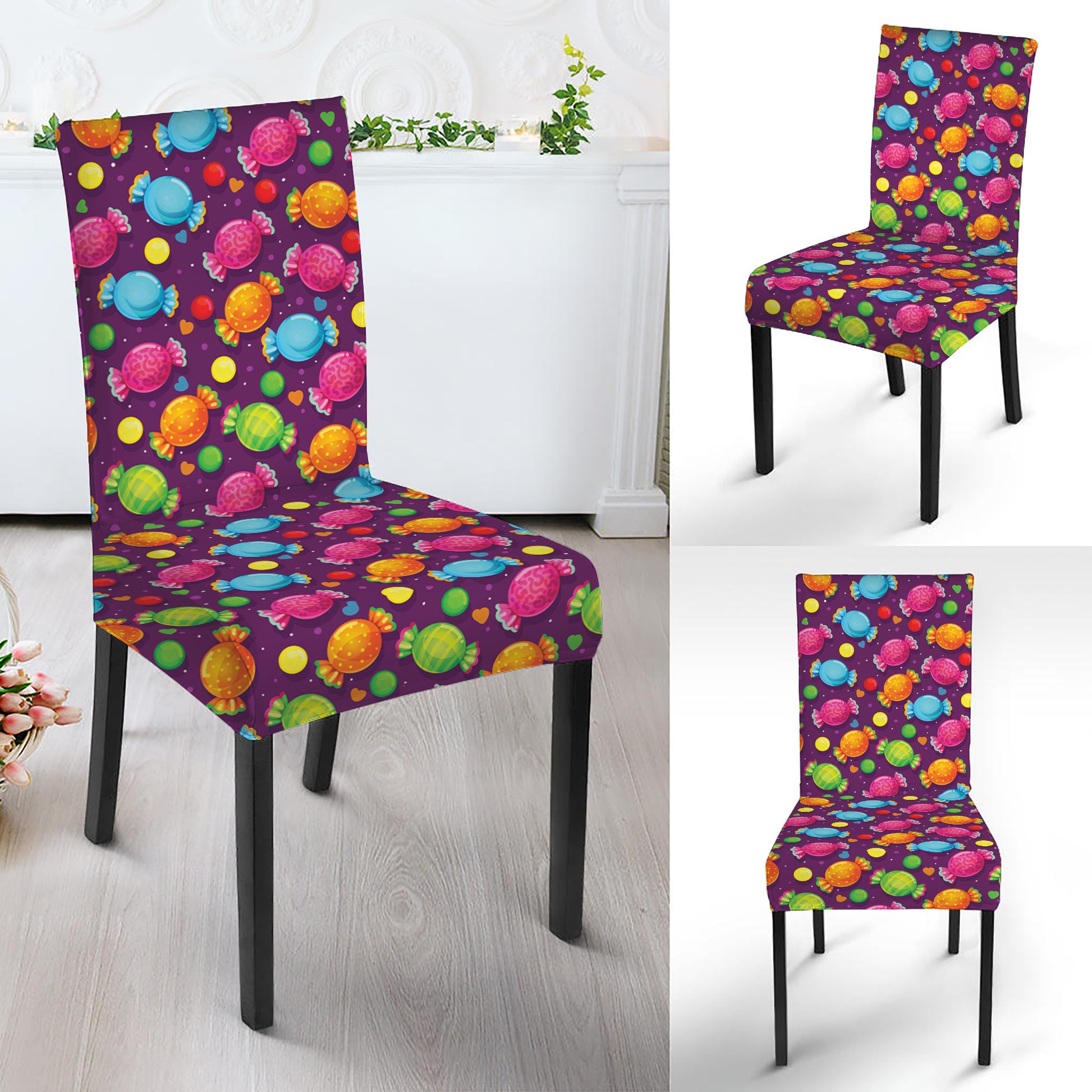 Sweet Candy Pattern Print Dining Chair Slipcover
