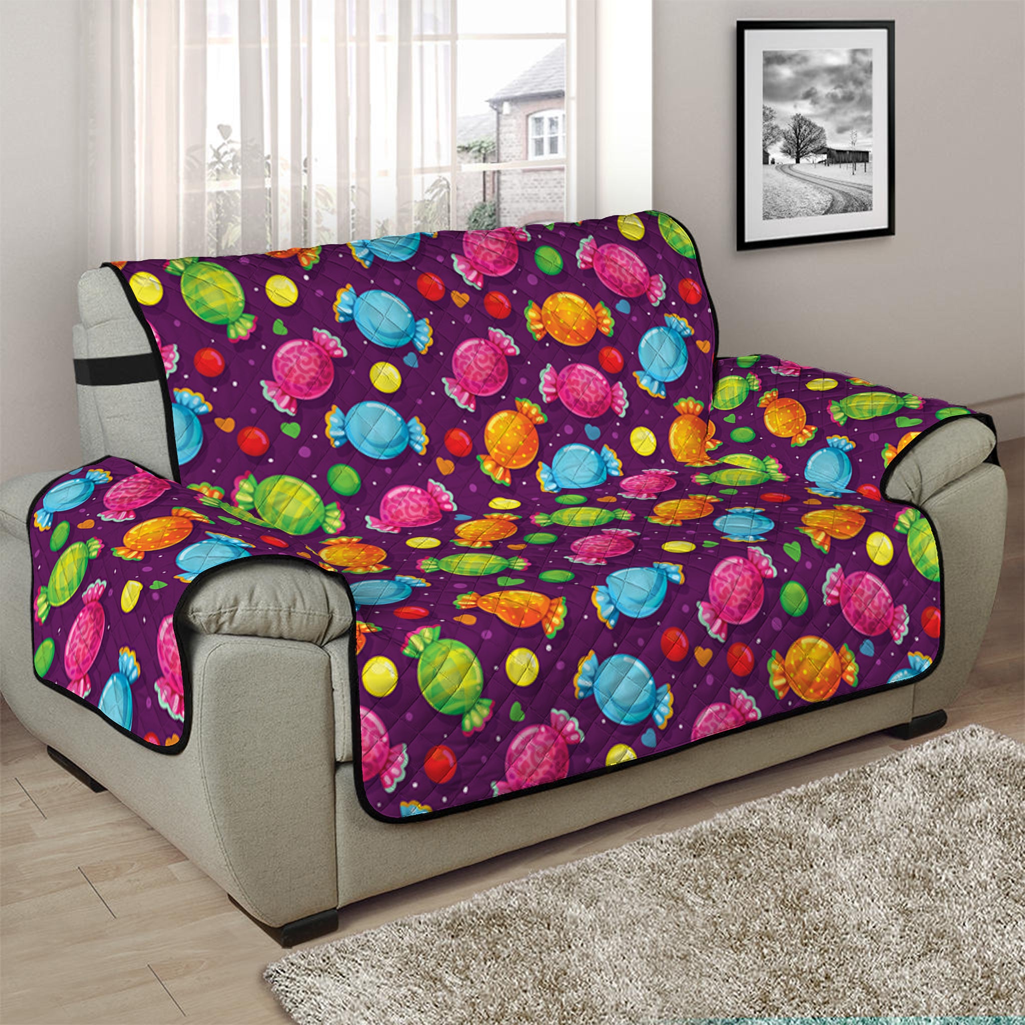 Sweet Candy Pattern Print Half Sofa Protector