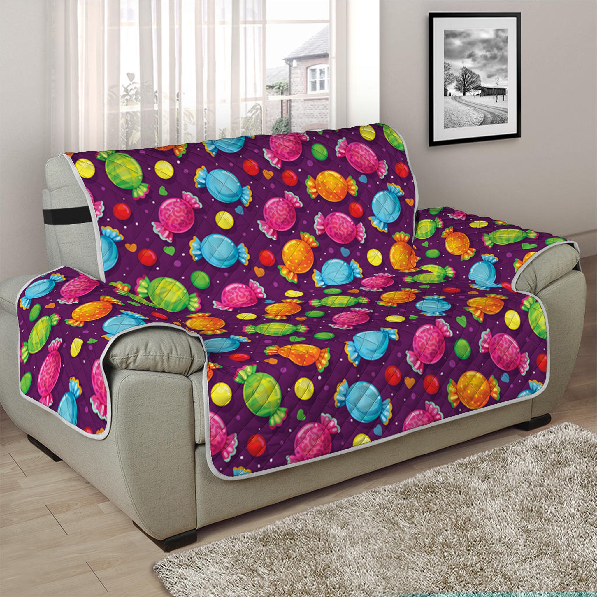 Sweet Candy Pattern Print Half Sofa Protector