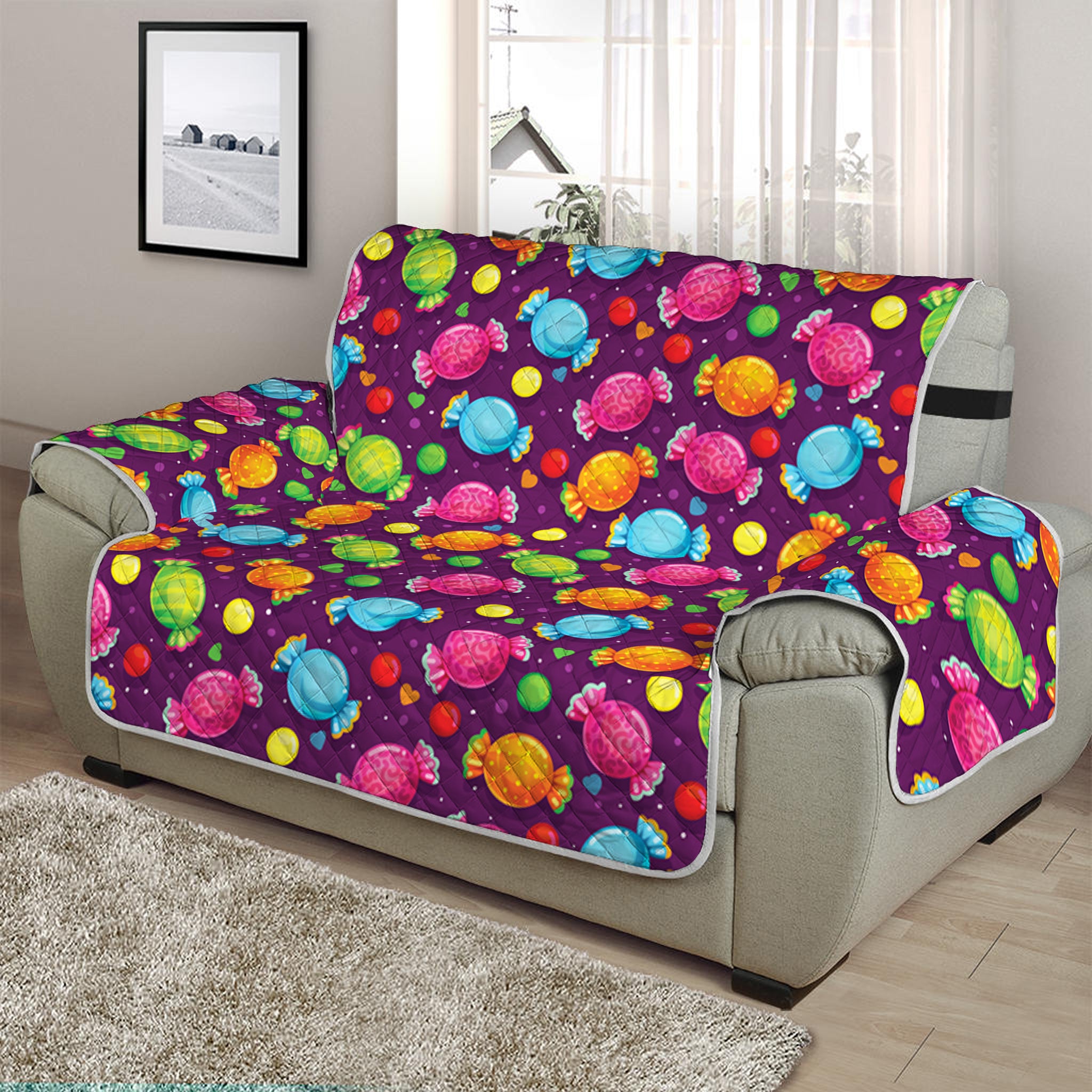 Sweet Candy Pattern Print Half Sofa Protector