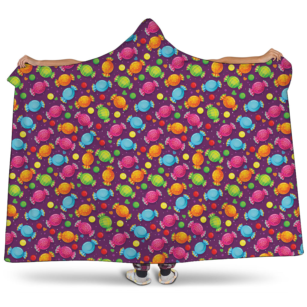 Sweet Candy Pattern Print Hooded Blanket