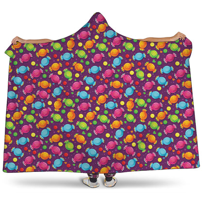 Sweet Candy Pattern Print Hooded Blanket