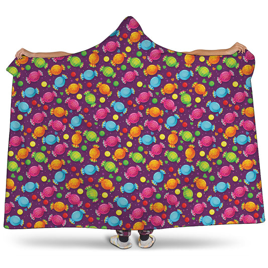 Sweet Candy Pattern Print Hooded Blanket