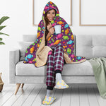 Sweet Candy Pattern Print Hooded Blanket