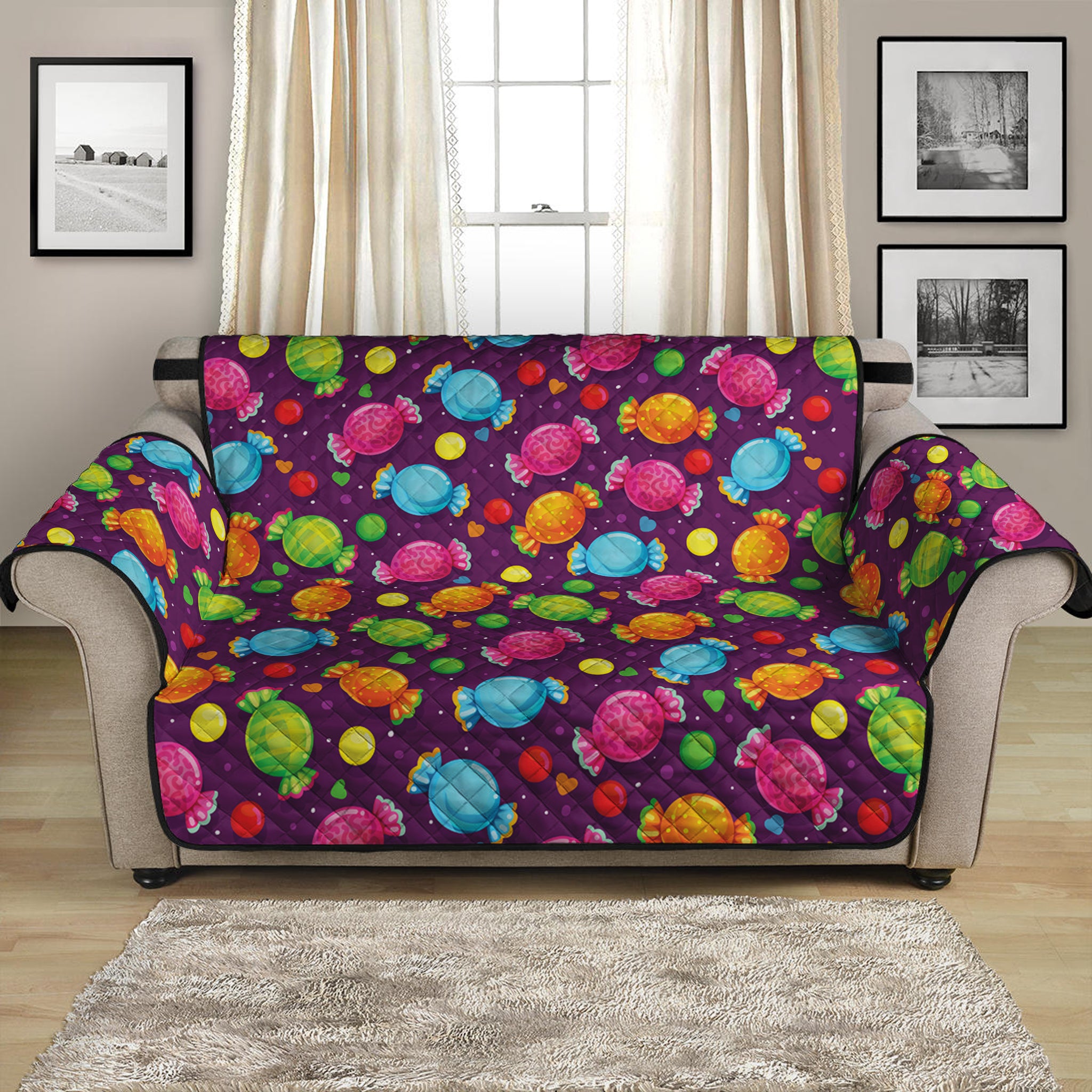 Sweet Candy Pattern Print Loveseat Protector