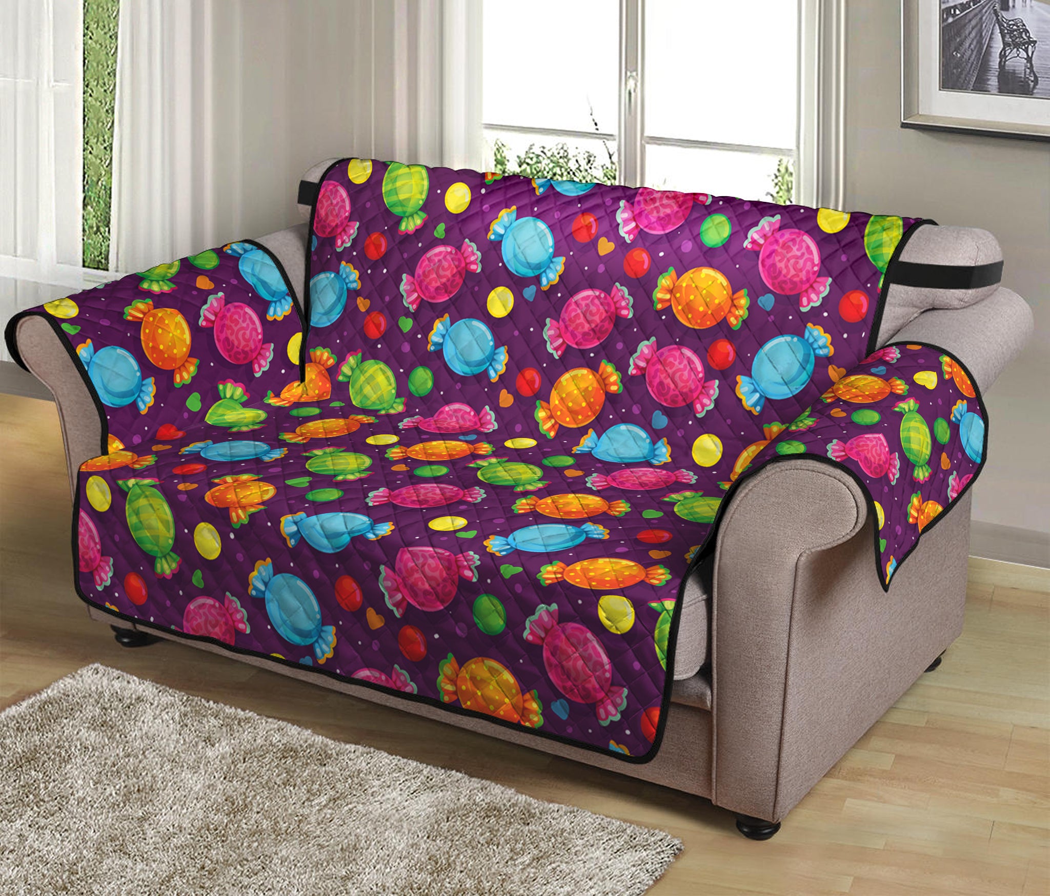 Sweet Candy Pattern Print Loveseat Protector