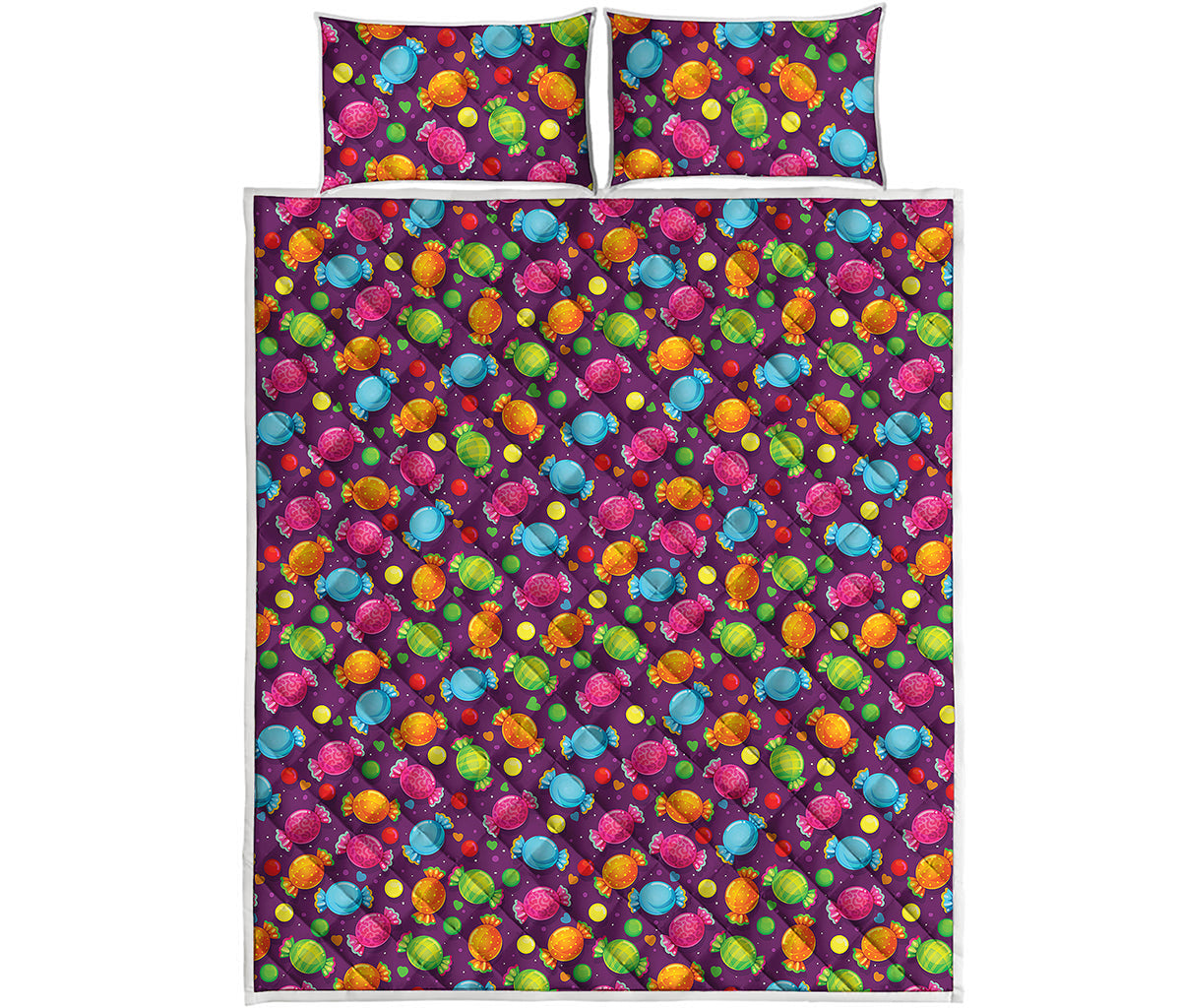 Sweet Candy Pattern Print Quilt Bed Set